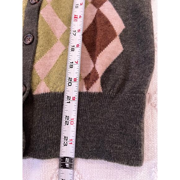 Vintage Banana Republic Argyle Diamond Cardigan Wool Mohair Blend Preppy Size M - Picture 6 of 7